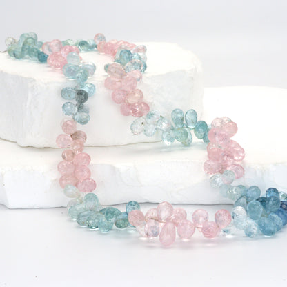 Ombre Aquamarine and Morganite 8x5mm Faceted Teardrop Briolettes