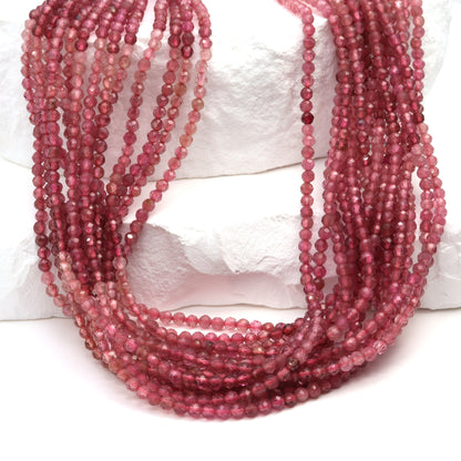 Ombre Pink Tourmaline 2.5mm Faceted Rounds Bead Strand