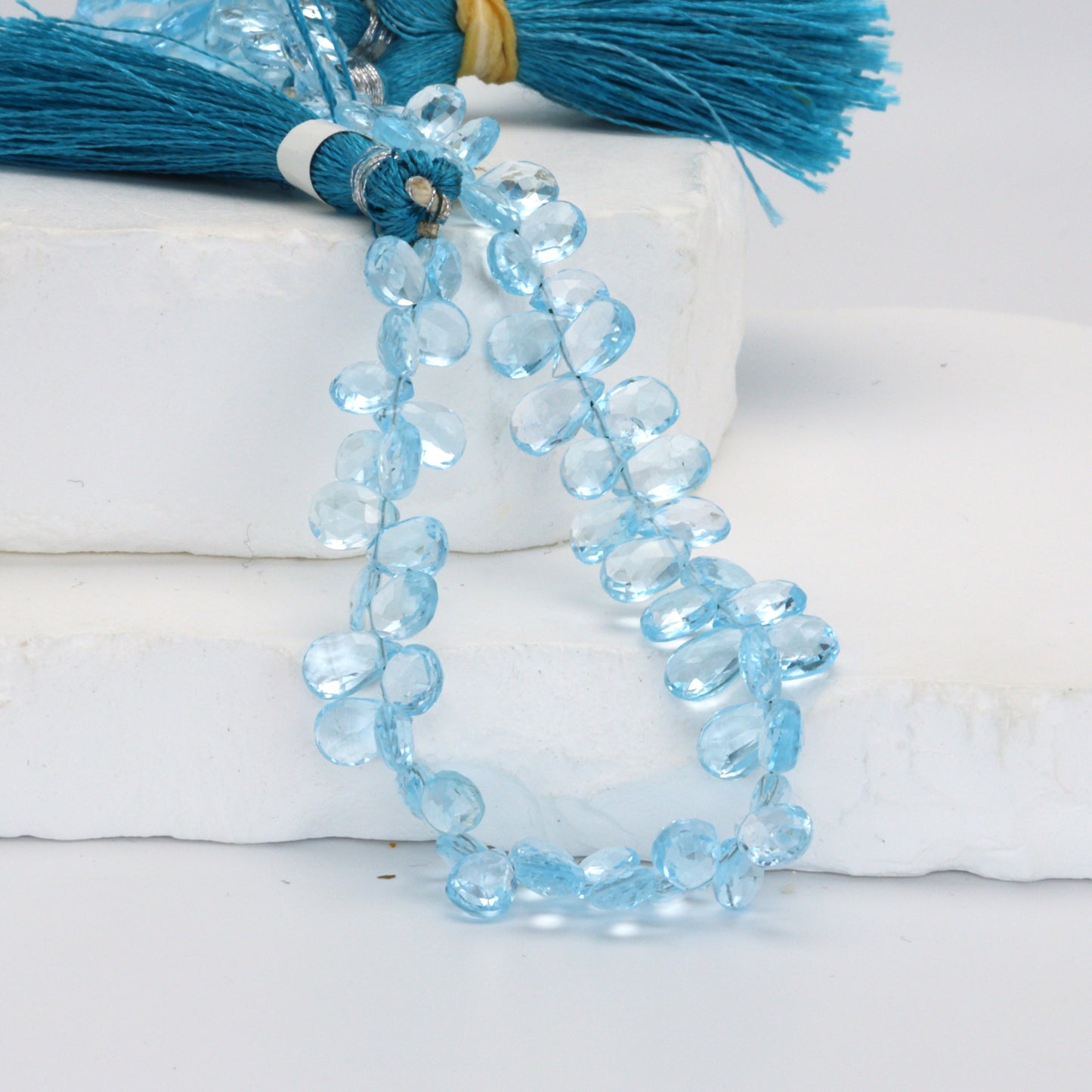 Sky Blue Topaz 9x6mm Faceted Pear Shaped Briolettes Bead Strand