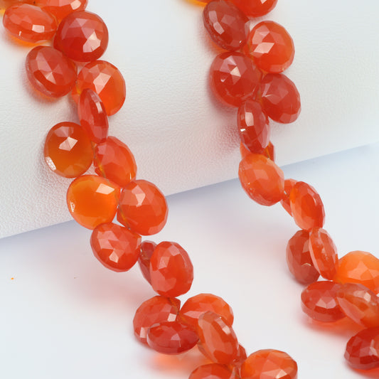 Orange Carnelian 10mm Faceted Heart Shaped Briolettes Bead Strand
