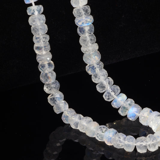 AA Blue Rainbow Moonstone 5mm Faceted Rondelles Bead Strand
