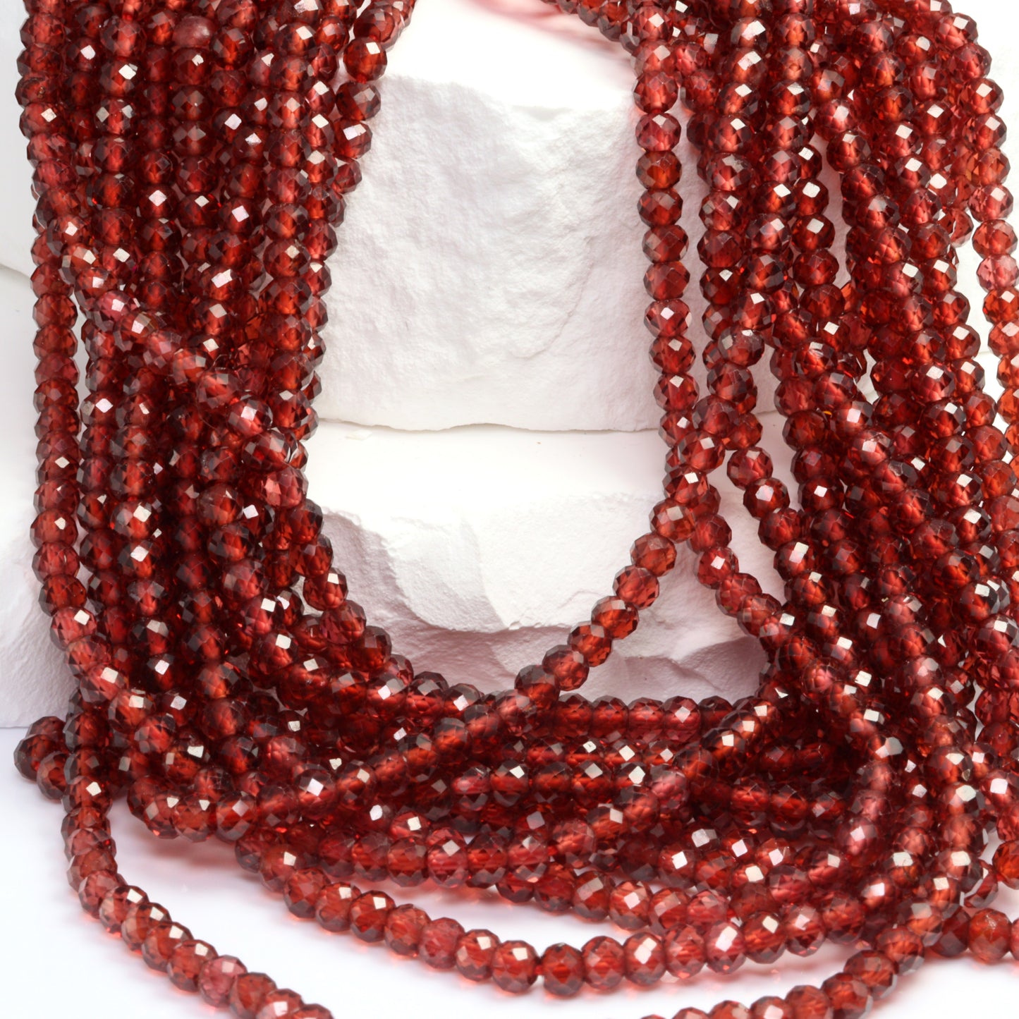 Red Garnet 3.5mm Faceted Rondelles Bead Strand