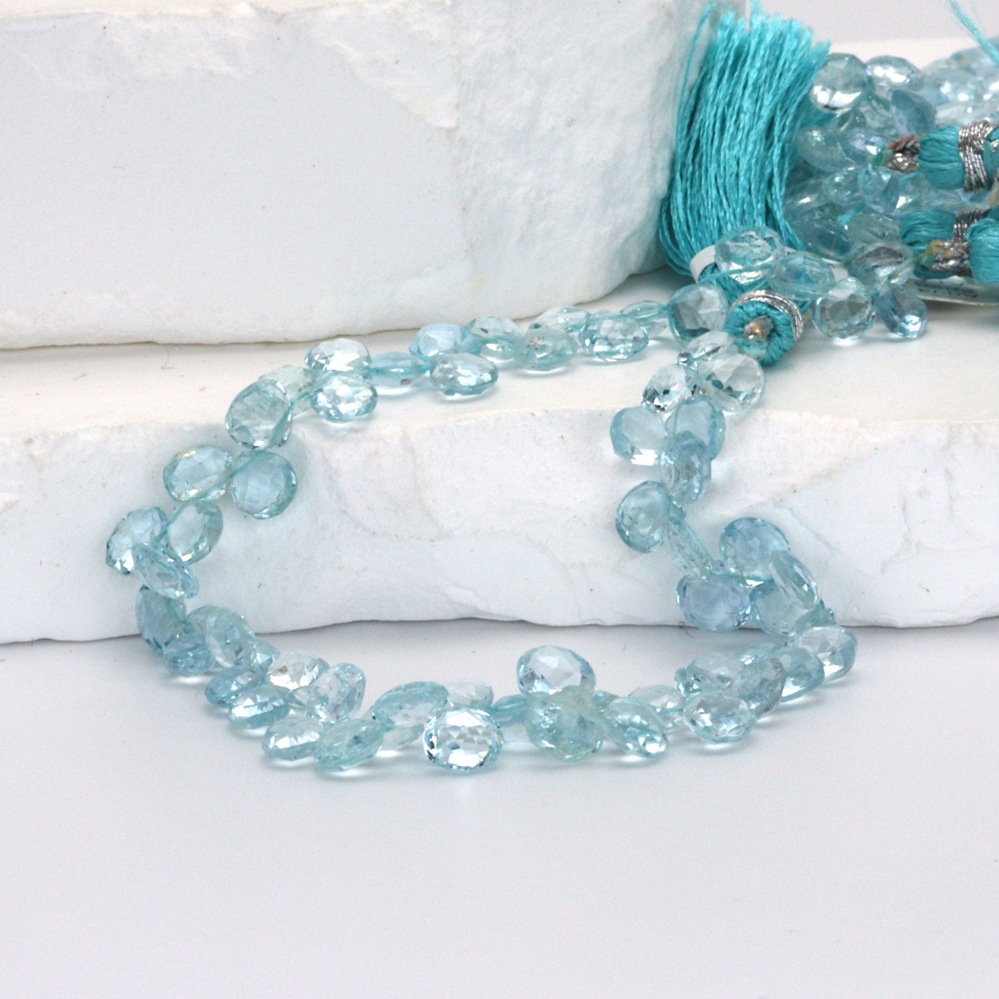 Blue Aquamarine 5mm – 6mm Faceted Heart Briolettes Bead Strand