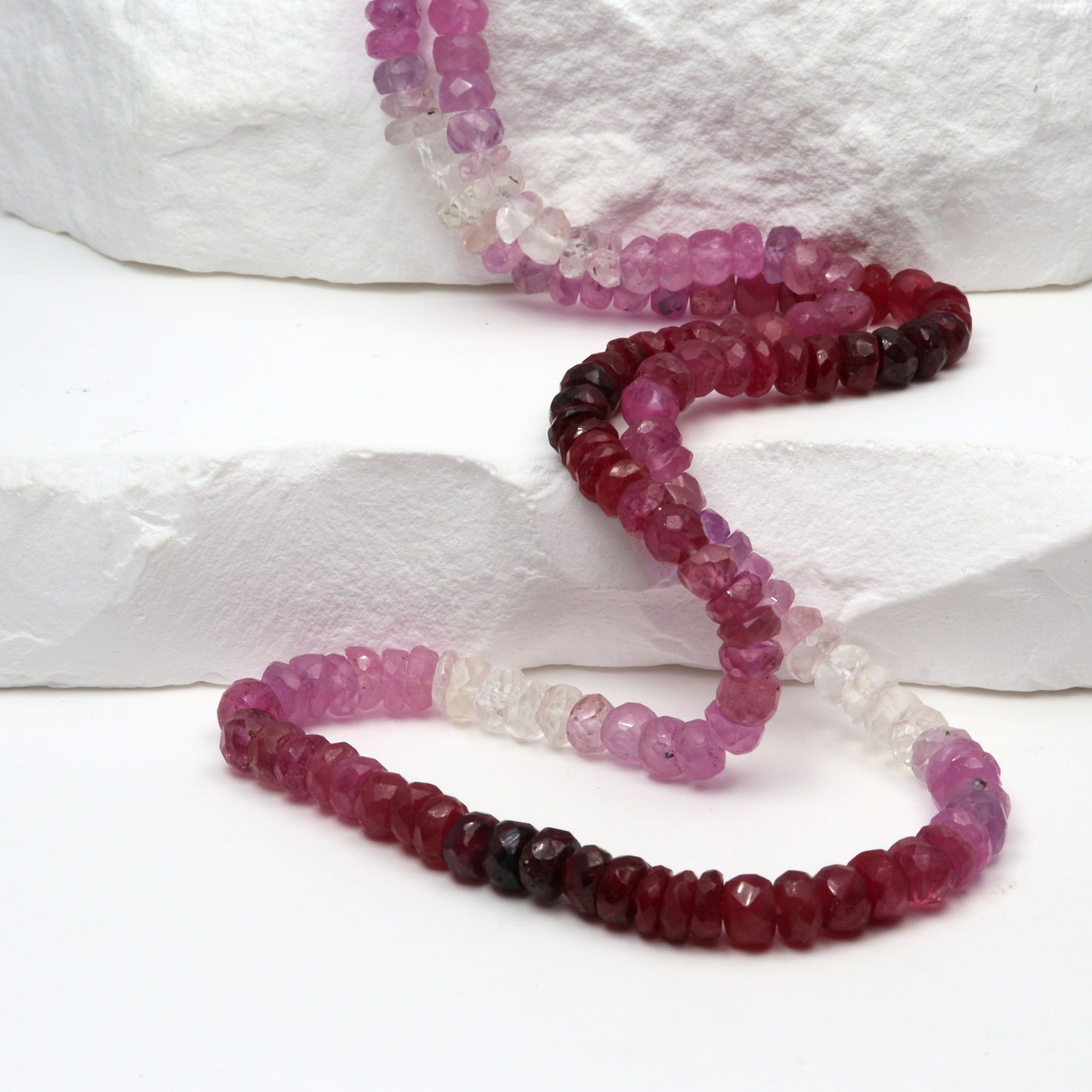 Ombre Red and Pink Ruby 4mm Hand Faceted Rondelles Bead Strand