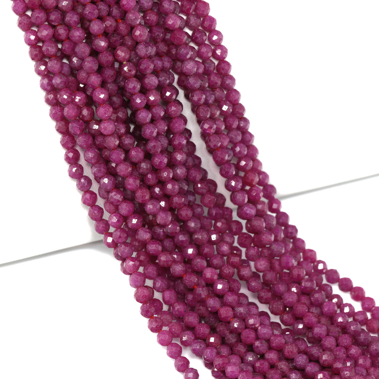Red Ruby 3.5mm Faceted Rounds Bead Strand