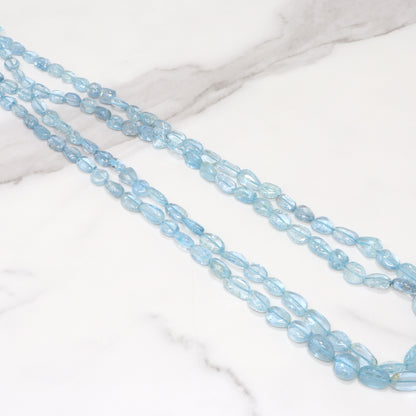 Blue Aquamarine 9x7mm - 11x9mm Smooth Nuggets 2 Strand Bead Necklace