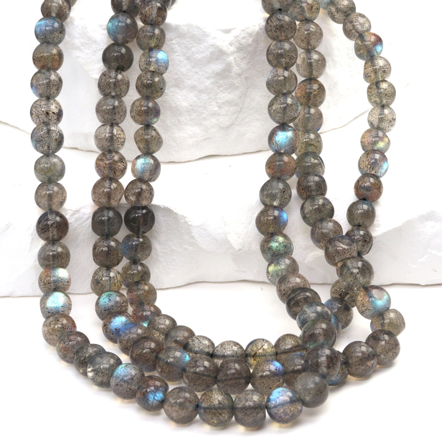 AA Blue Labradorite 6mm Smooth Rounds Bead Strand