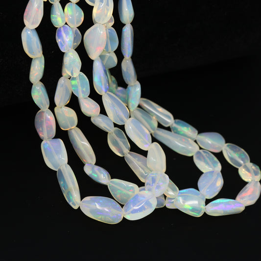 White Ethiopian Opal 6x4mm – 10x7mm Smooth Nuggets Bead Strand