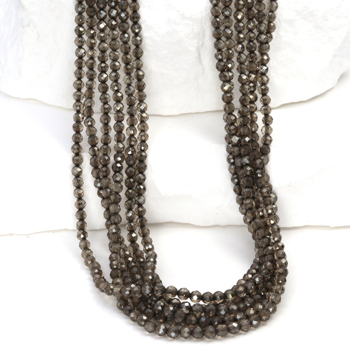 Coated Brown Smoky Quartz 2.5mm Faceted Rounds Bead Strand