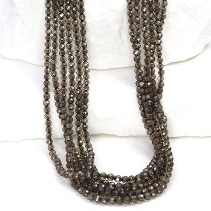 Coated Brown Smoky Quartz 2.5mm Faceted Rounds Bead Strand