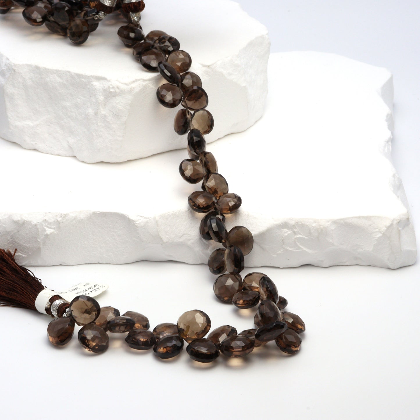 Brown Smoky Quartz 8mm Faceted Heart Shaped Briolettes Bead Strand