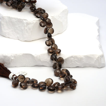 Brown Smoky Quartz 8mm Faceted Heart Shaped Briolettes Bead Strand