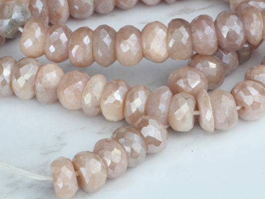 Coated Peach Moonstone 7mm Faceted Rondelles