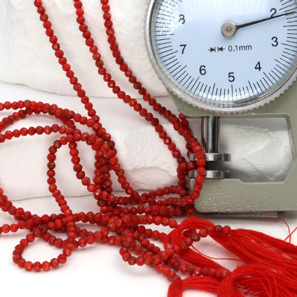 Red Coral 2mm Faceted Rounds Bead Strand