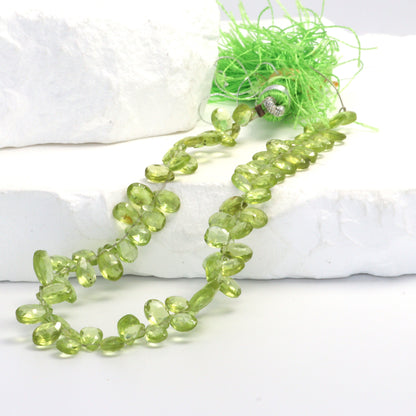 Green Peridot 6x4mm Faceted Pear Shaped Briolettes