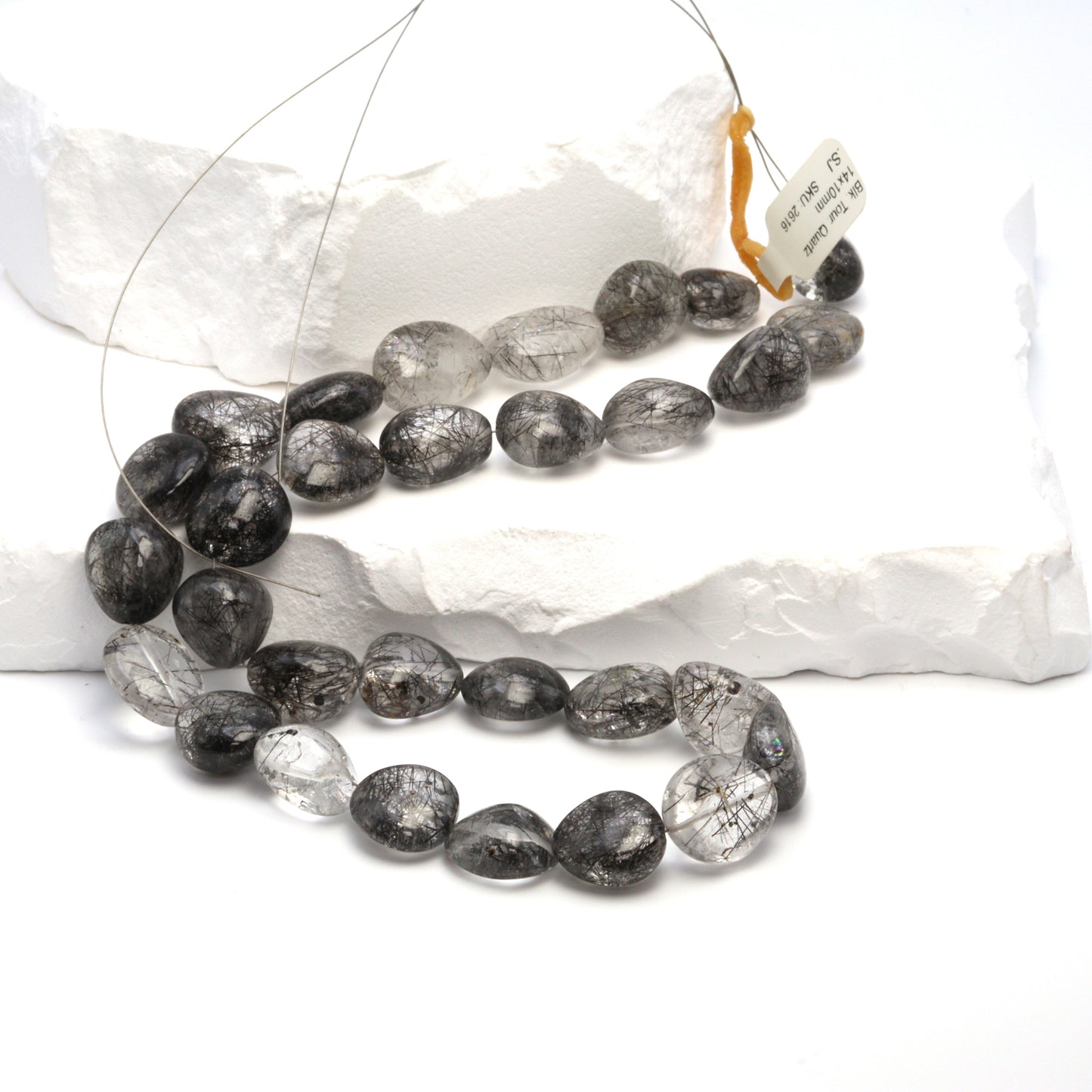 Black Tourmalinated Quartz 14x10mm Smooth Nuggets