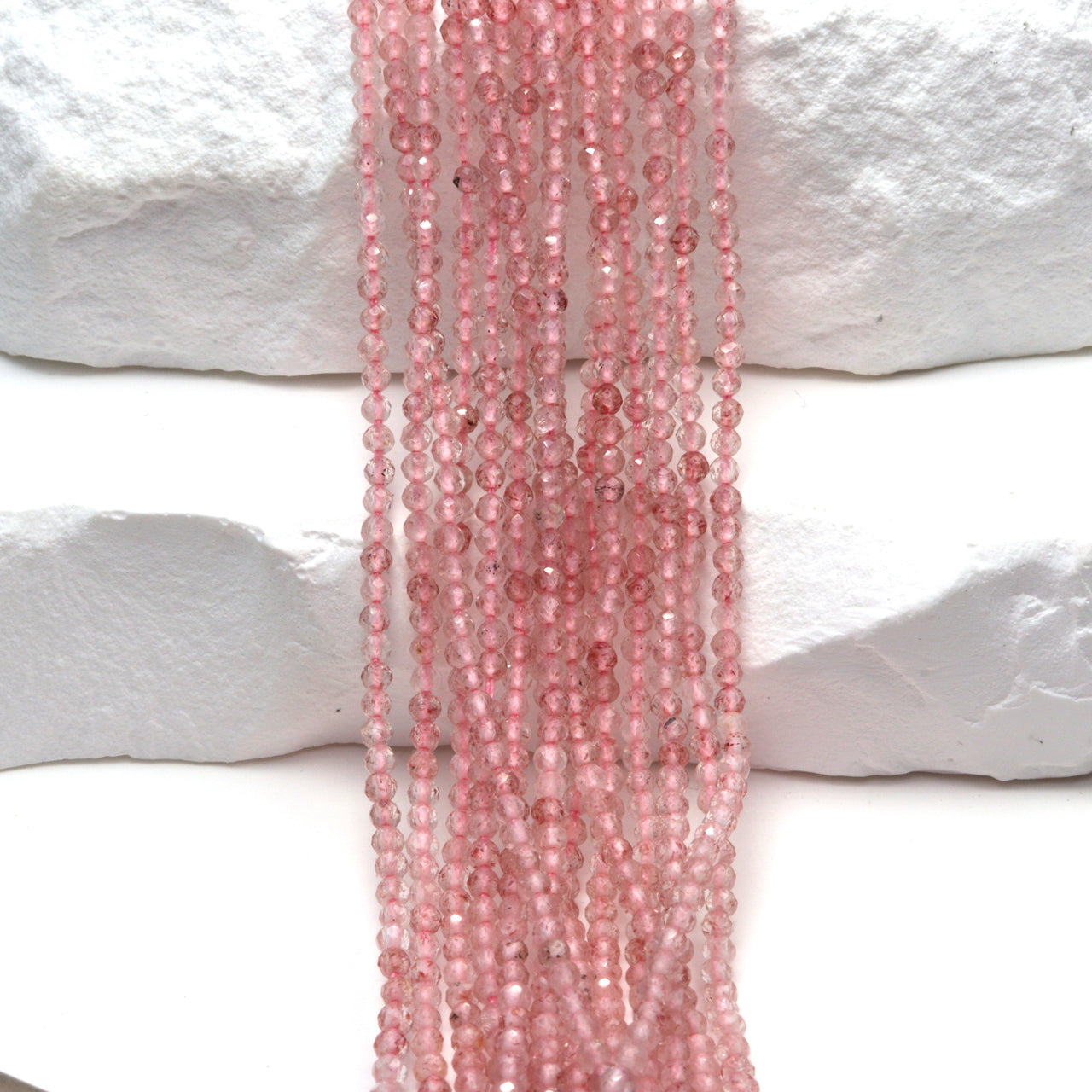 Pink Strawberry Quartz 2mm Faceted Rounds
