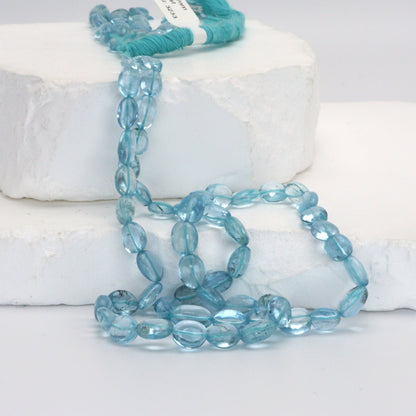 Blue Aquamarine 7x5mm - 8x6mm Smooth Ovals Bead Strand