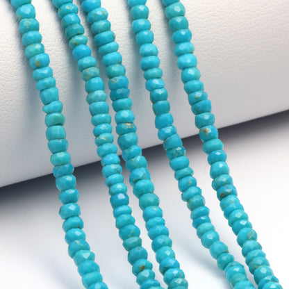 Natural Blue-Green Turquoise 3.5mm Hand Faceted Rondelles Bead Strand