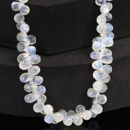 AA Blue Rainbow Moonstone 8x5mm Faceted Teardrop Briolettes Bead Strand