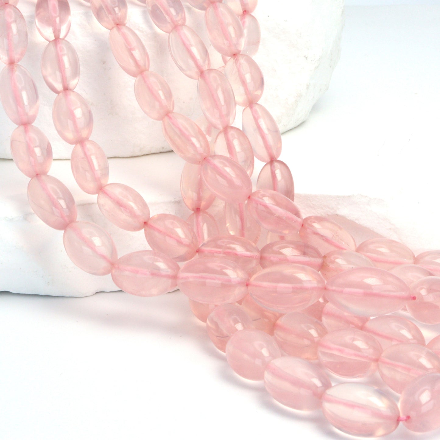 Pink Rose Quartz 8x5mm - 14x8mm Smooth Ovals Bead Strand