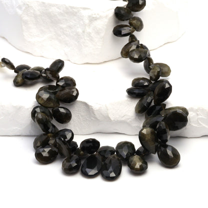 Cat's Eye Feldspar 9x7mm - 15x10mm Faceted Pear Shaped Briolettes Bead Strand
