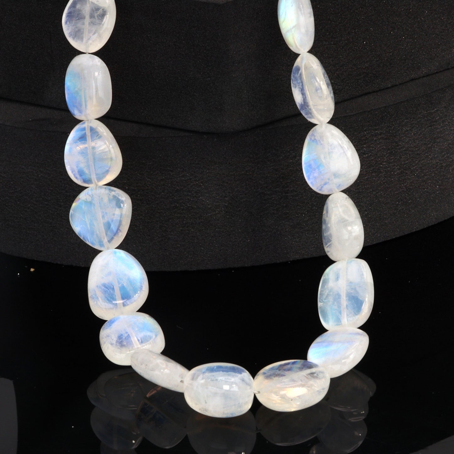 Blue Rainbow Moonstone 9x7mm - 16x12mm Smooth Nuggets Bead Strand