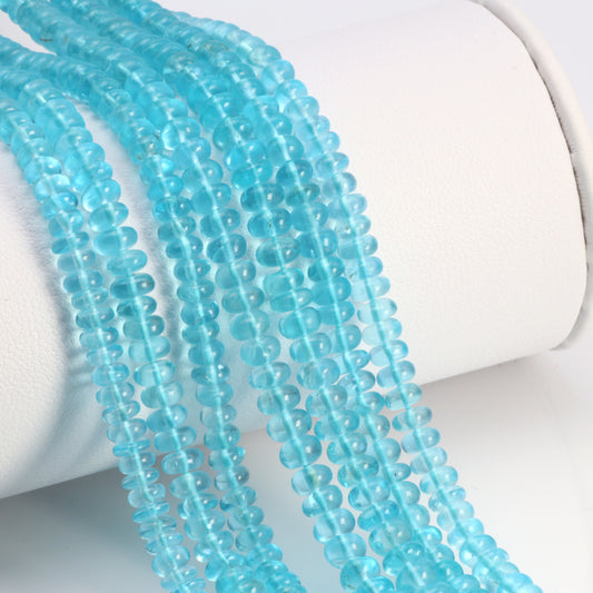 Sea Blue Apatite 4mm Smooth Rondelles Bead Strand