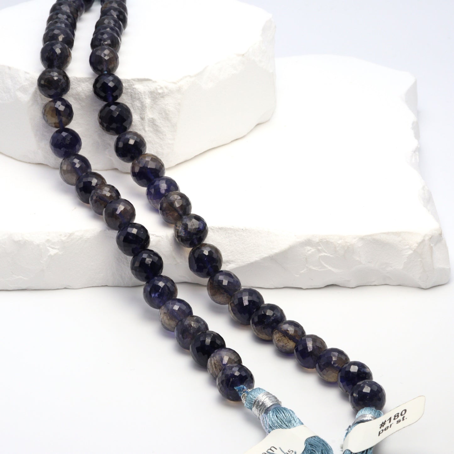 Blue Iolite 9mm Faceted Rounds Bead Strand