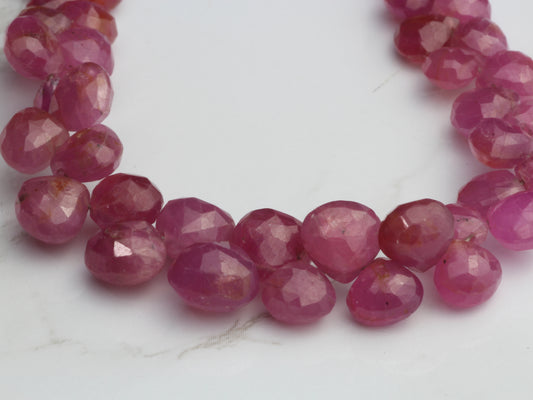 Pink Sapphire 5mm - 6mm Faceted Heart Shaped Briolettes Bead Strand