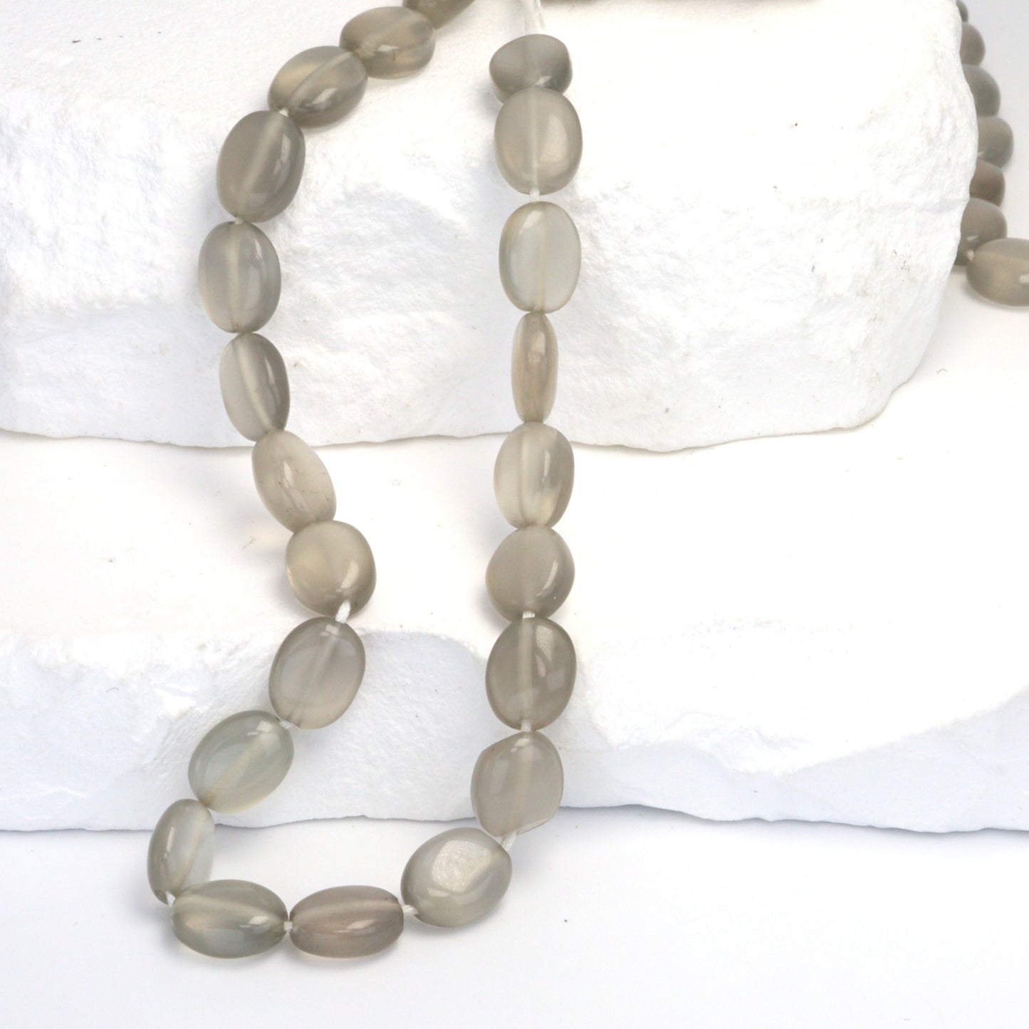 Gray Moonstone 9x7mm - 10x8mm Smooth Ovals Bead Strand