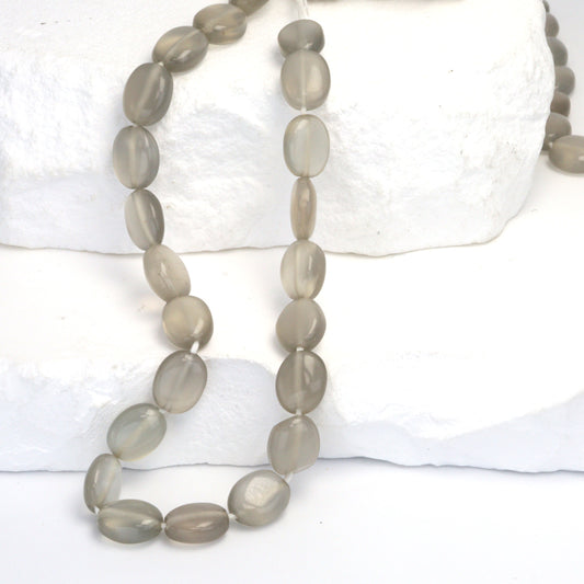 Gray Moonstone 9x7mm - 10x8mm Smooth Ovals Bead Strand
