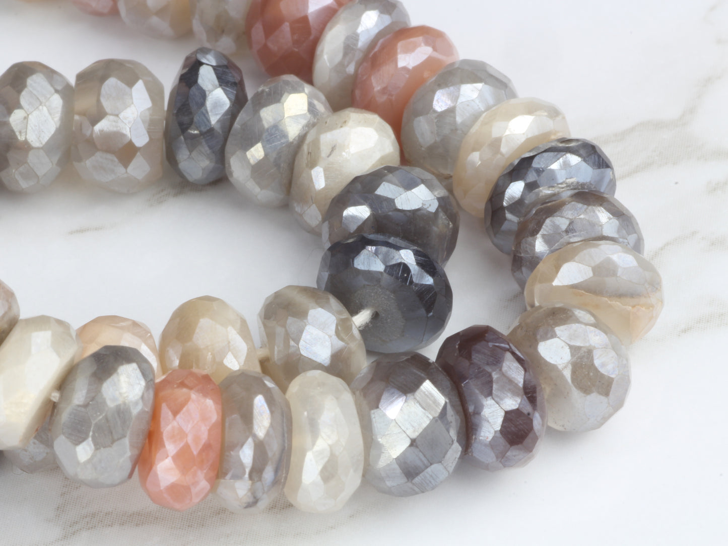 Coated Multi Moonstone 9mm Faceted Rondelles
