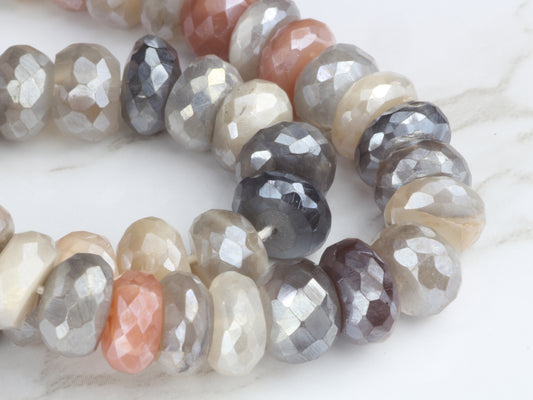Coated Multi Moonstone 9mm Faceted Rondelles