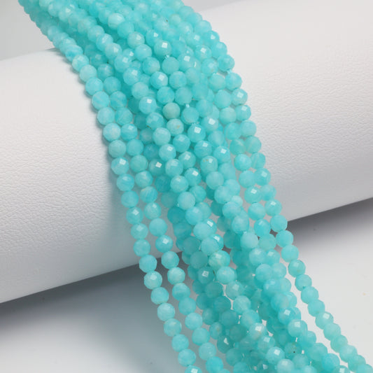 Blue Amazonite 3mm Faceted Rounds Bead Strand