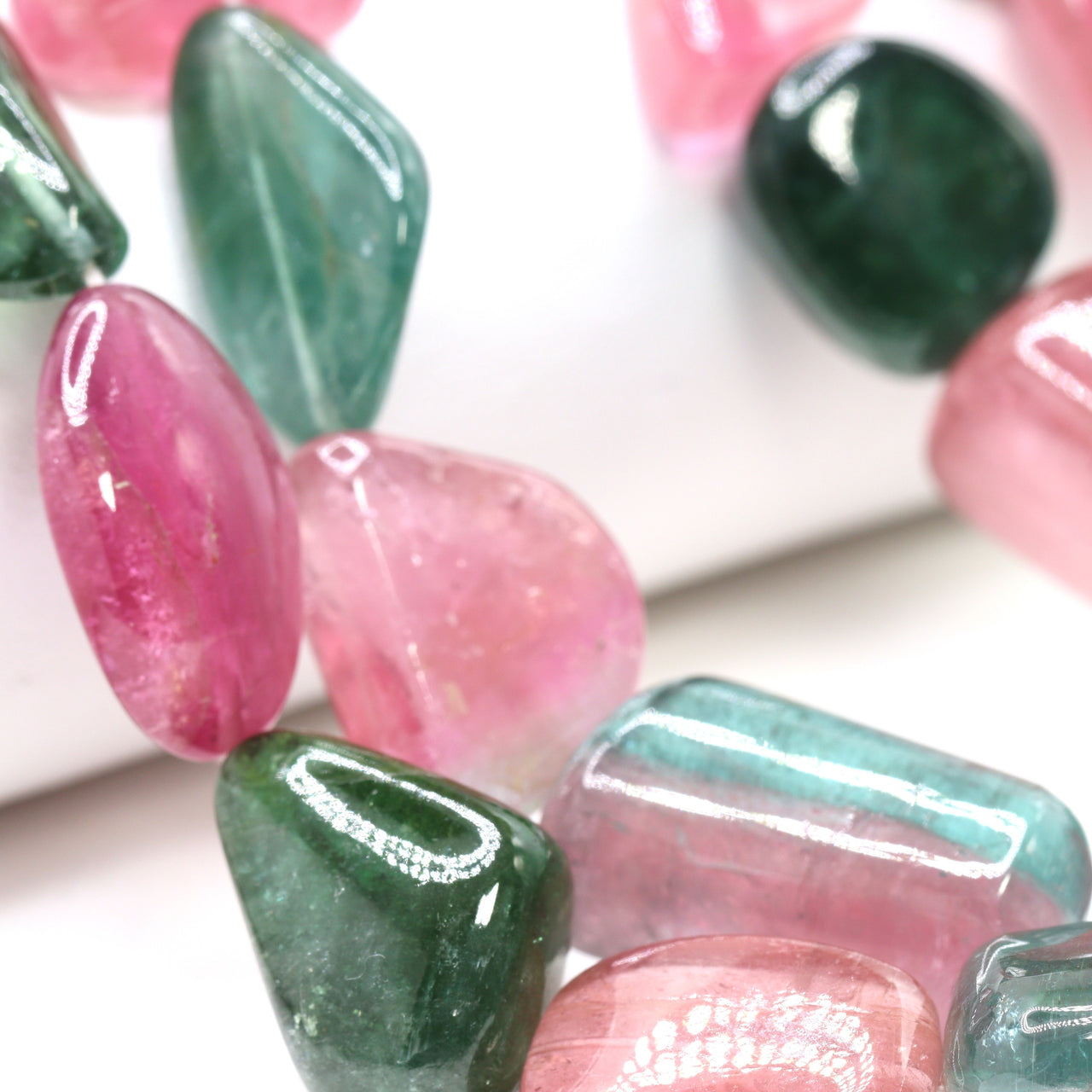 Watermelon Tourmaline 10x8mm - 20x16mm Smooth Nuggets 2 Strand Bead Necklace