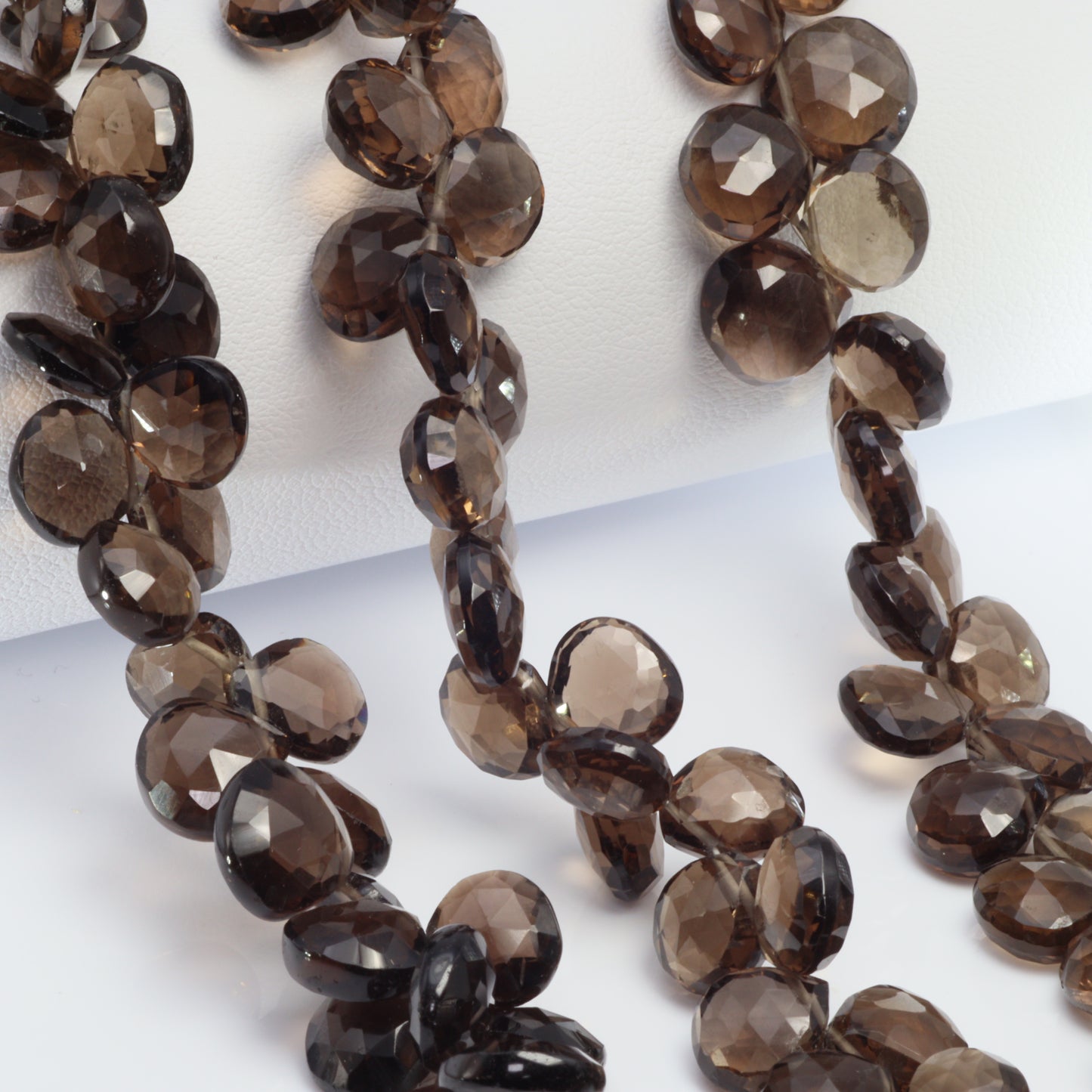 Brown Smoky Quartz 9mm Faceted Heart Shaped Briolettes Bead Strand