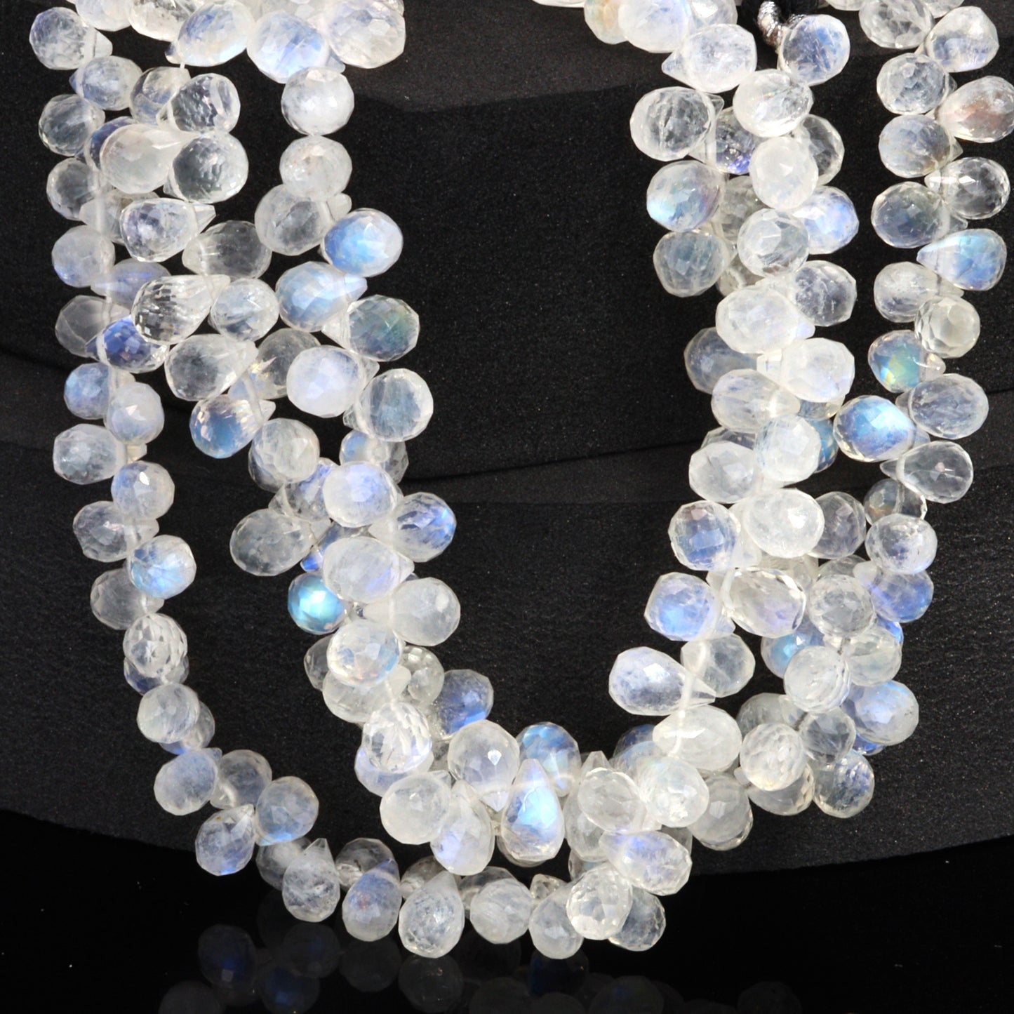 AA Blue Rainbow Moonstone 7x5mm Faceted Teardrop Briolettes Bead Strand