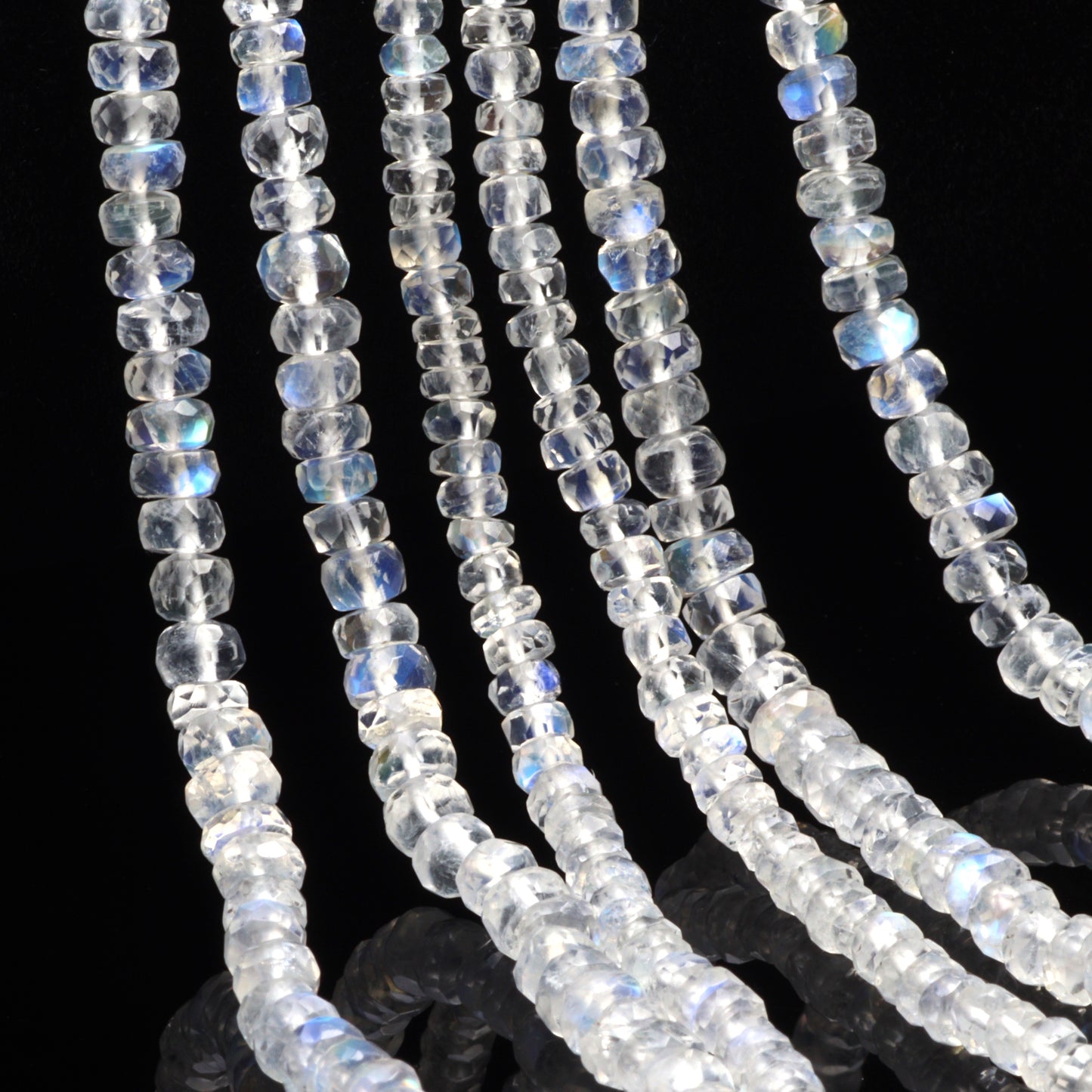 AA Blue Rainbow Moonstone 4mm Hand Faceted Rondelles Bead Strand
