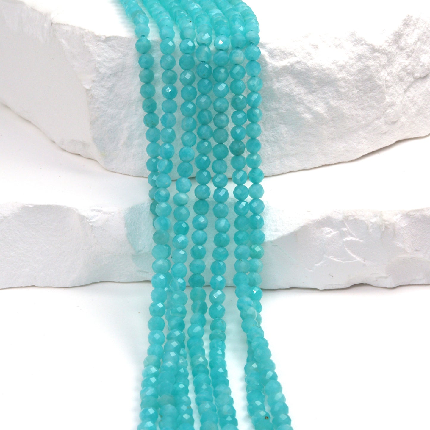 Blue Amazonite 3mm Faceted Rounds Bead Strand