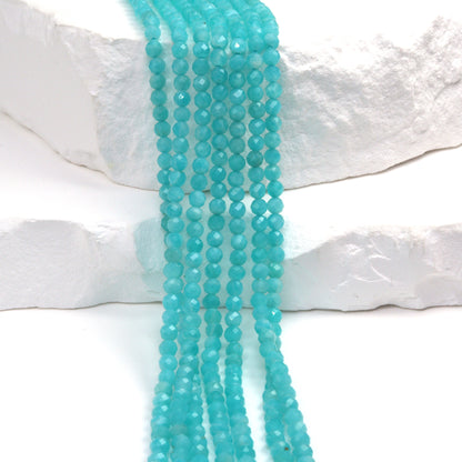 Blue Amazonite 3mm Faceted Rounds Bead Strand