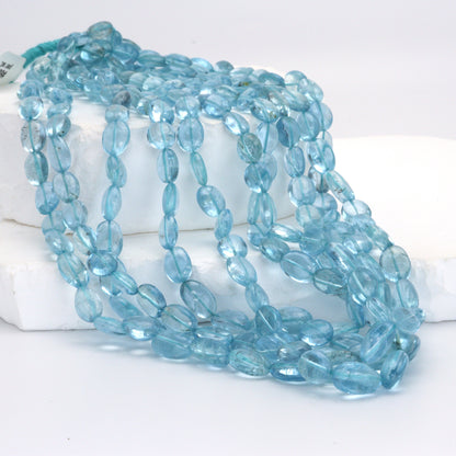 Blue Aquamarine 8x6mm - 9x7mm Smooth Ovals Bead Strand