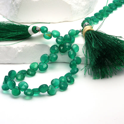 Green Onyx 7mm Faceted Heart Shaped Briolettes Bead Strand