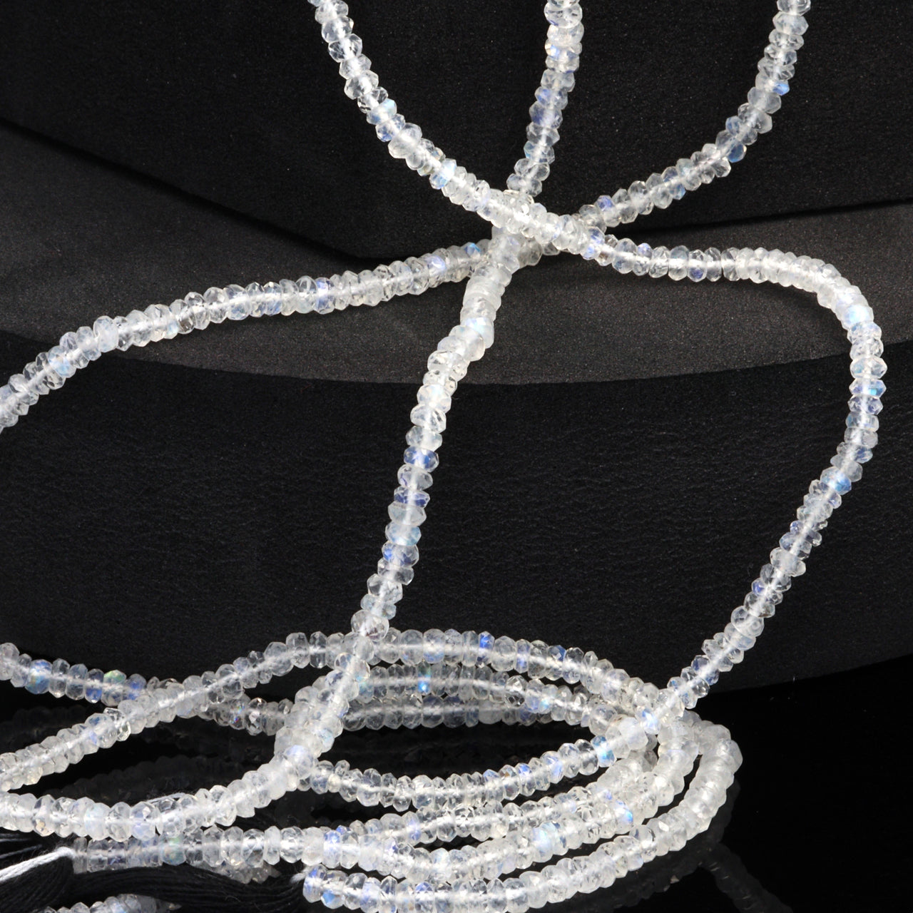 AA Blue Rainbow Moonstone 3mm Hand Faceted Rondelles Bead Strand