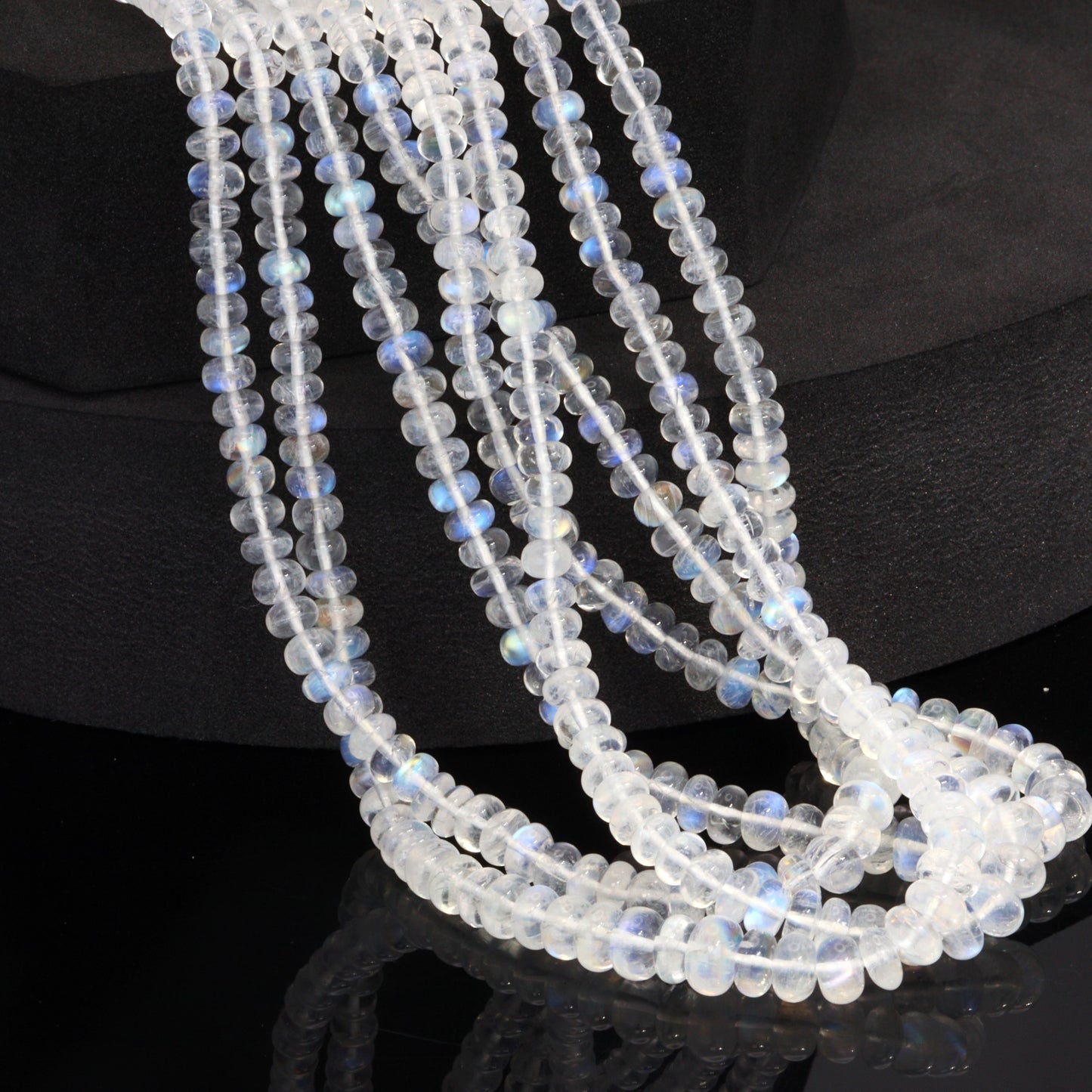 AA Blue Rainbow Moonstone 4mm - 6mm Smooth Rondelles Bead Strand