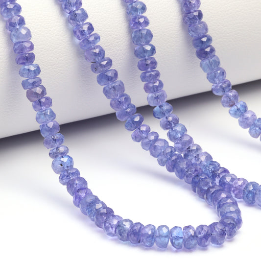 Blue Tanzanite 4mm - 5mm Hand Faceted Rondelles Bead Strand