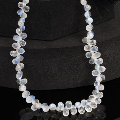 Blue Rainbow Moonstone 6x4mm Faceted Teardrop Briolettes Bead Strand