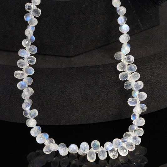 Blue Rainbow Moonstone 6x4mm Faceted Teardrop Briolettes Bead Strand