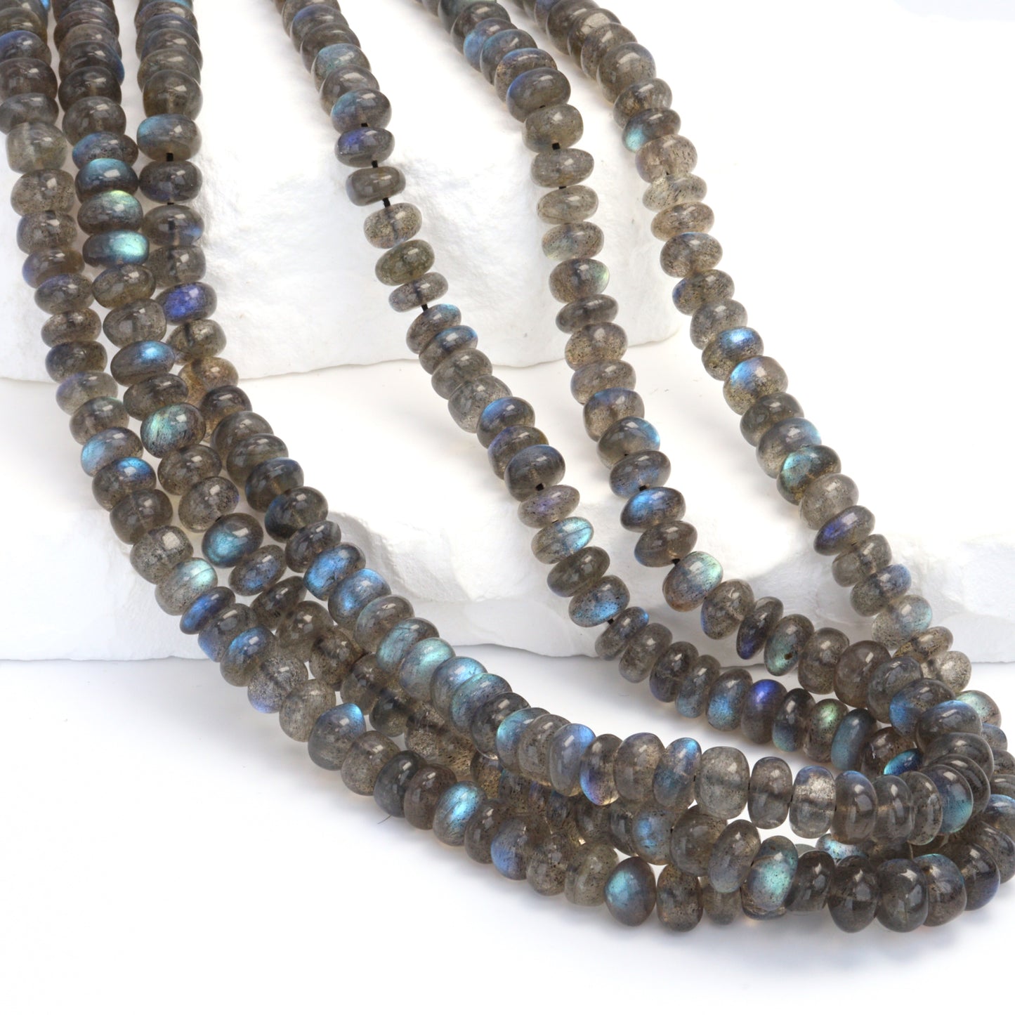 AA Blue Labradorite 7mm Smooth Rondelles Bead Strand