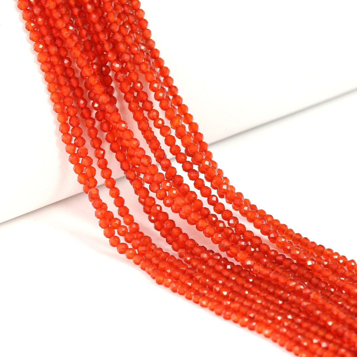 Red Carnelian 2mm Faceted Rounds Bead Strand